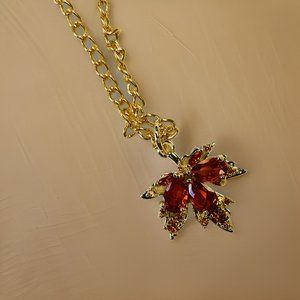 Gold 2.2 ct Ruby Maple Leaf Pendant Necklace